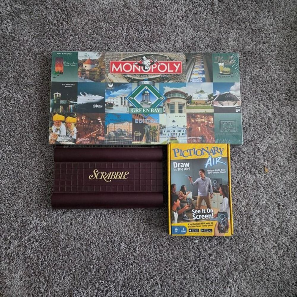 Vintage 1990 Scrabble Deluxe Travel Edition + Monopoly + Pictionary Air